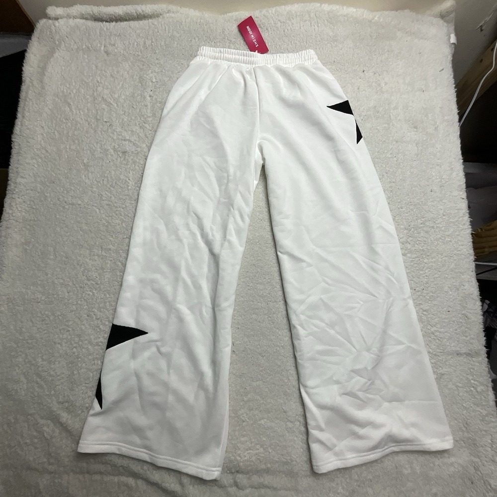 SHEIN Icon Women's Sweatpants Size L White with Black Stars NWT Baggy Athletic - Picture 8 of 9